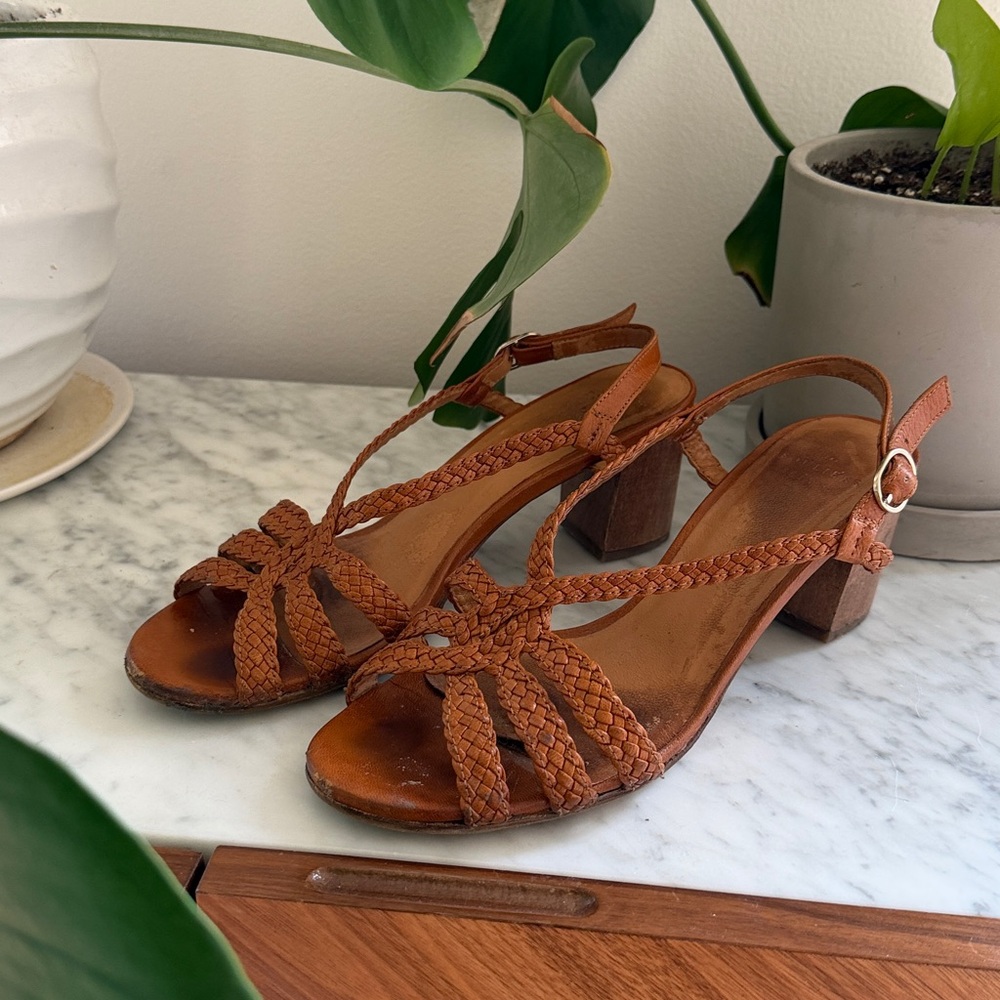 Sézane Rosa Mid Sandals – Cognac Woven Leather – EU 37 (US 6.5)